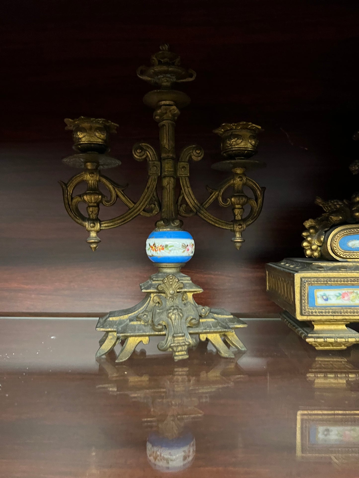Gilded Clock w/ side pieces 19th