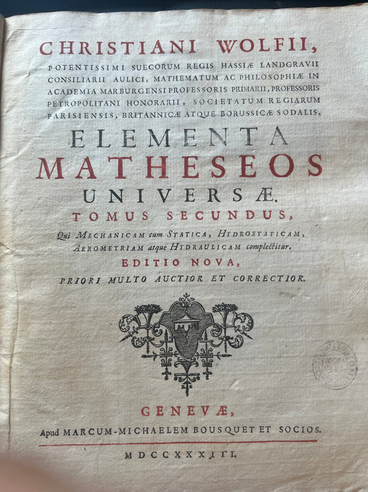 1733 Elementa Matheseos Universa, 5 Volumes. Unbound