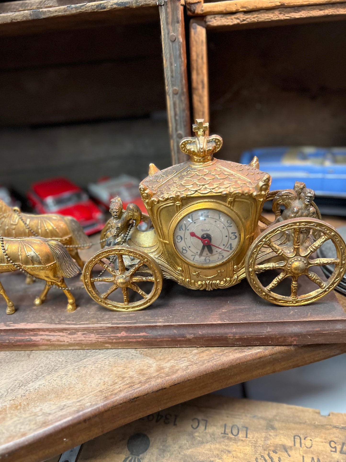 Gilded Carriage clock with horses 19th