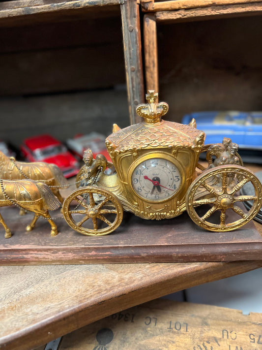 Gilded Carriage clock with horses 19th