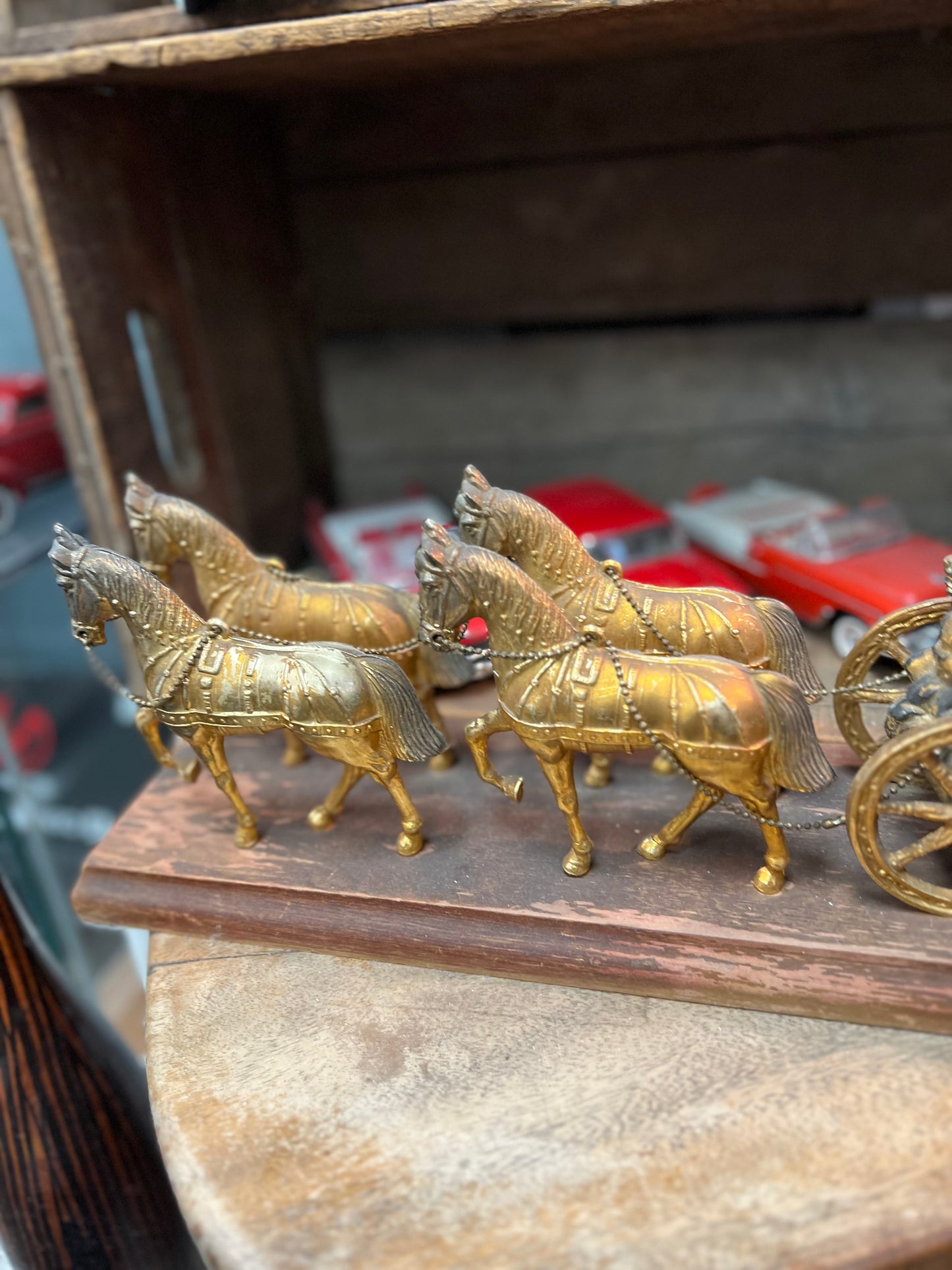 Gilded Carriage clock with horses 19th
