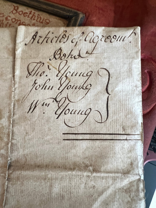 Scientist Thomas Young UK, English Articles of Agreement 1700s . w/ Revenue Stamp 2 page
